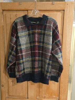 Vintage Outback Red Plaid Knit Sweater - Green, Burgundy, White